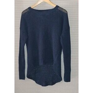 J. Crew Women's Navy Blue Knit Sweater Sz Medium Long Sleeve Hi-Low Semi-Sheer